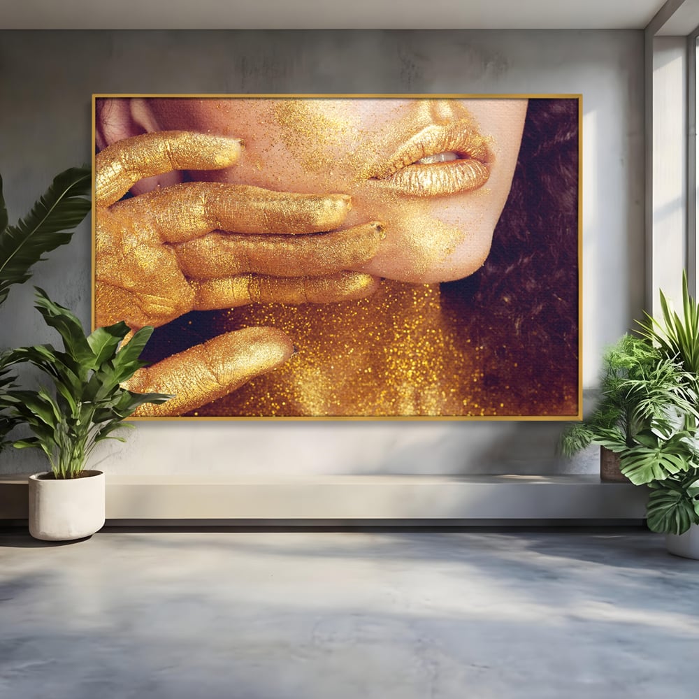 Leinwandbilder Premium LuxCanva® A1055, Magisches Mädchen, Portrait, Frau, Gold, Sinnlich, Abstrakt, Lebendige Farben