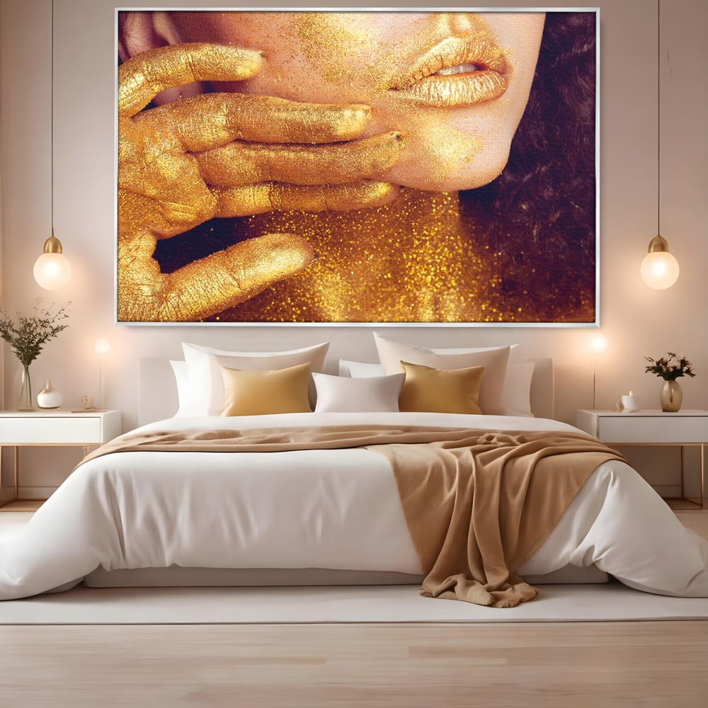 Leinwandbilder Premium LuxCanva® A1055, Magisches Mädchen, Portrait, Frau, Gold, Sinnlich, Abstrakt, Lebendige Farben