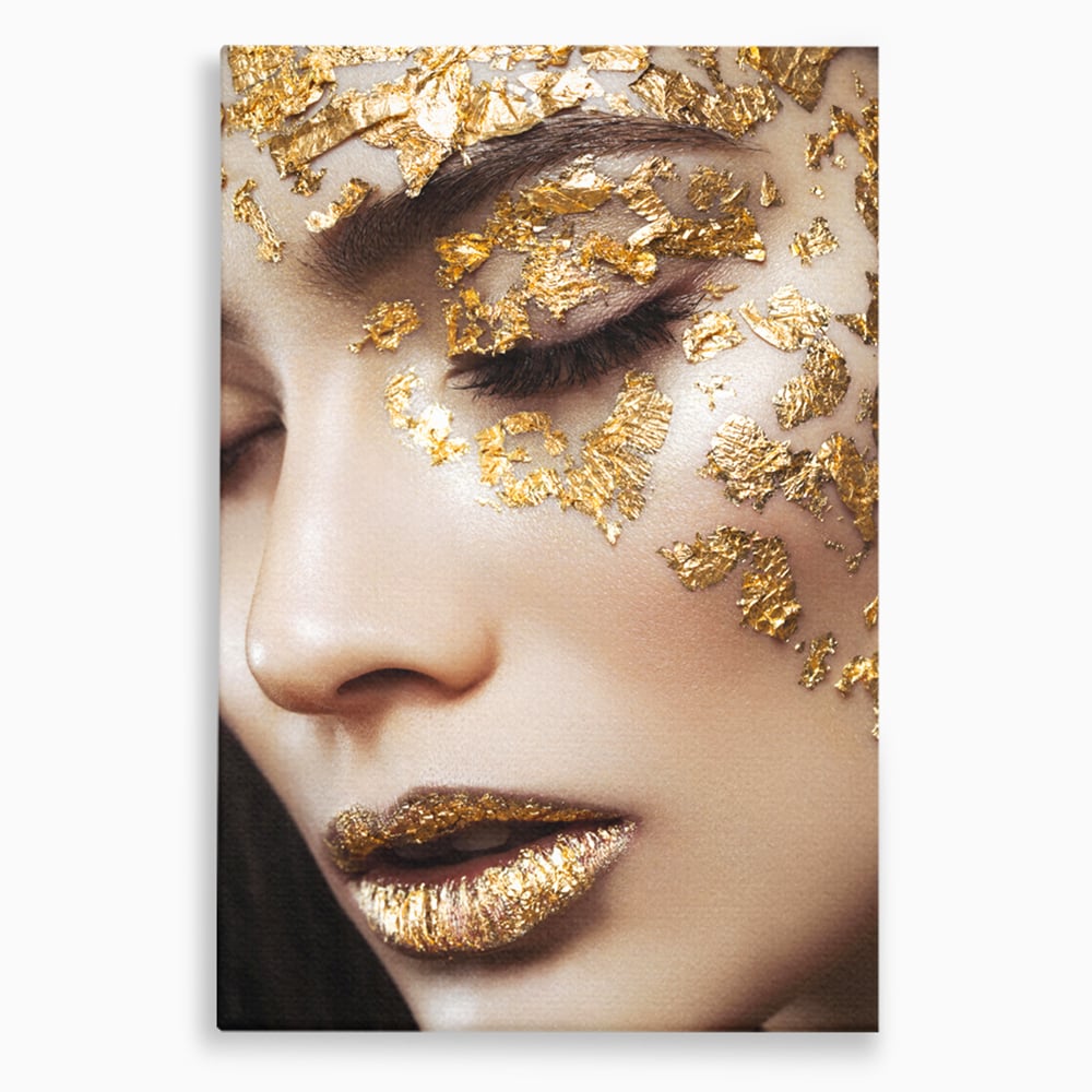 Tablou Canvas Premium LuxCanva® A1056, Gold Eyes ,  Portret, Femeie, Auriu, Senzual, Abstract, Culori Vibrante