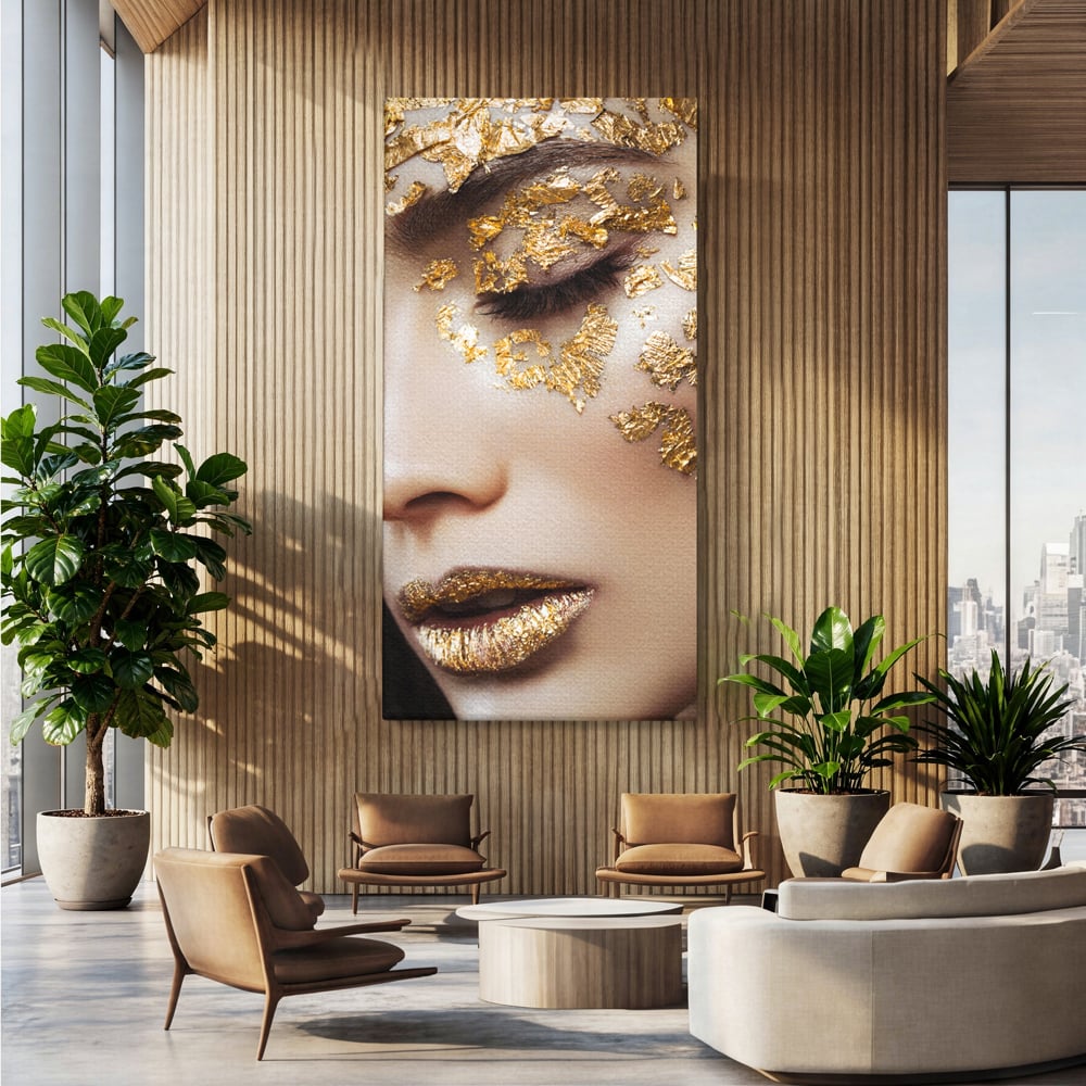 Leinwandbilder Premium LuxCanva® A1056, Goldene Augen , Portrait, Frau, Golden, Sinnlich, Abstrakt, Lebendige Farben