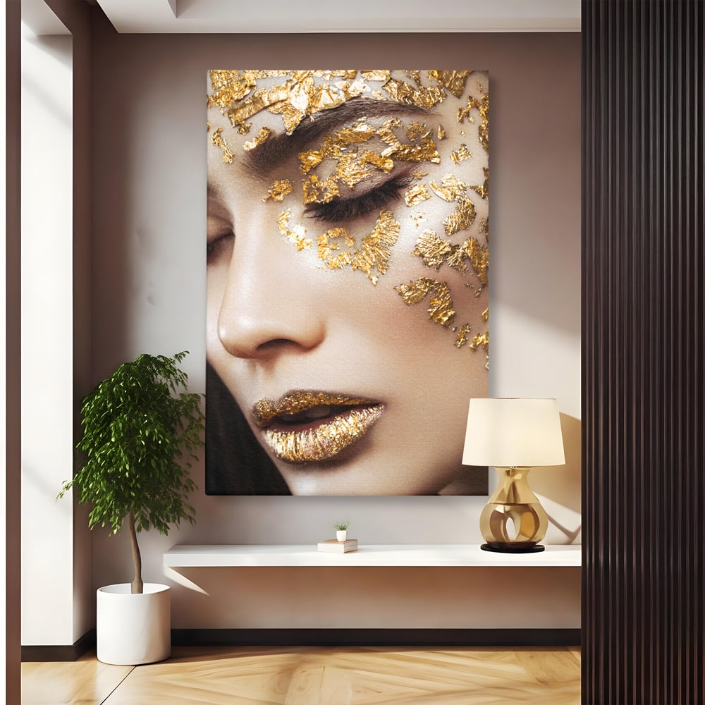 Leinwandbilder Premium LuxCanva® A1056, Goldene Augen , Portrait, Frau, Golden, Sinnlich, Abstrakt, Lebendige Farben