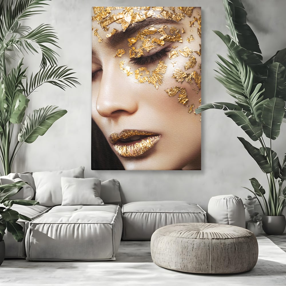 Leinwandbilder Premium LuxCanva® A1056, Goldene Augen , Portrait, Frau, Golden, Sinnlich, Abstrakt, Lebendige Farben