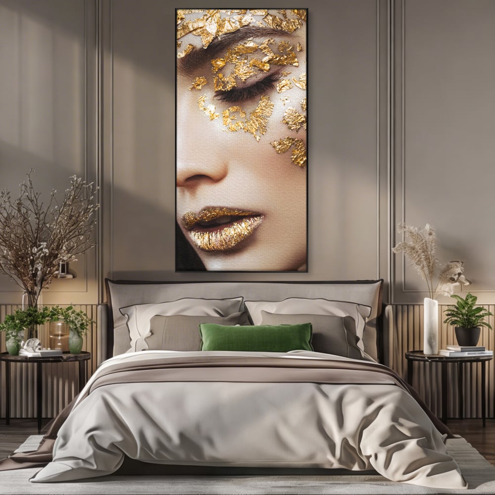 Leinwandbilder Premium LuxCanva® A1056, Goldene Augen , Portrait, Frau, Golden, Sinnlich, Abstrakt, Lebendige Farben