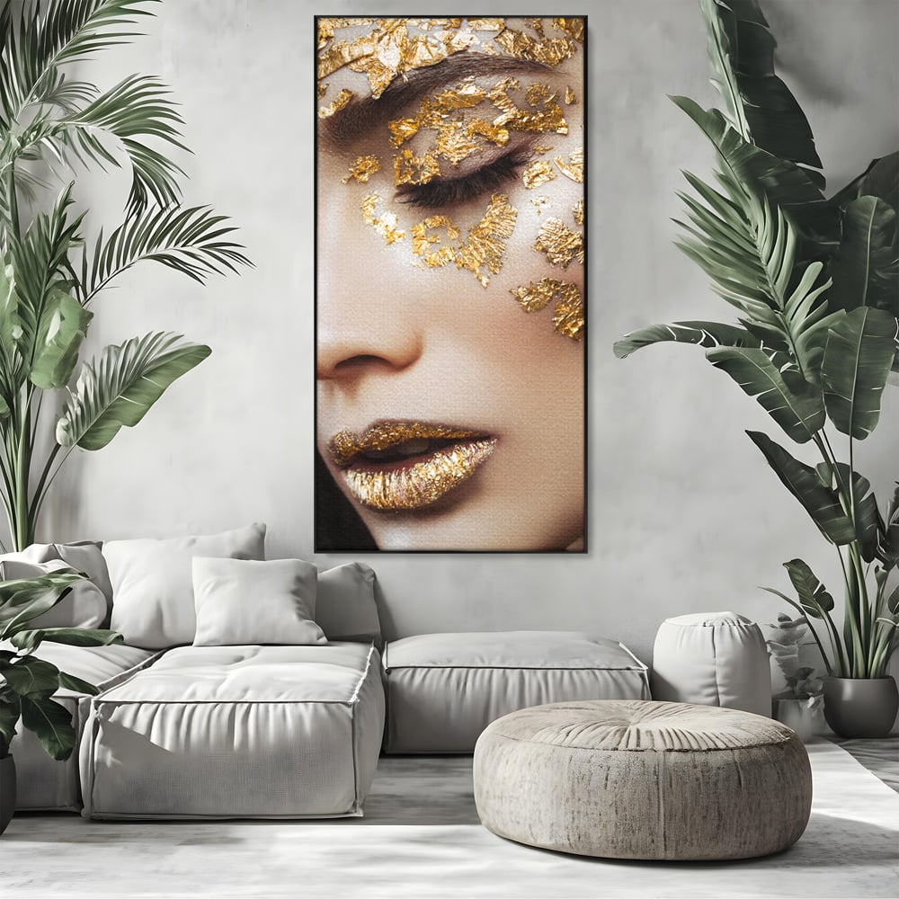 Leinwandbilder Premium LuxCanva® A1056, Goldene Augen , Portrait, Frau, Golden, Sinnlich, Abstrakt, Lebendige Farben