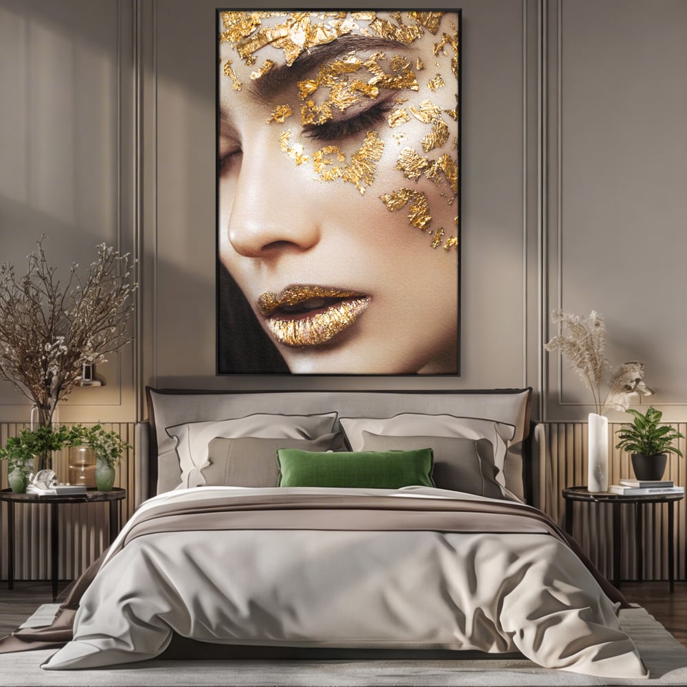 Leinwandbilder Premium LuxCanva® A1056, Goldene Augen , Portrait, Frau, Golden, Sinnlich, Abstrakt, Lebendige Farben