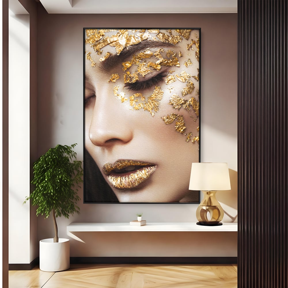 Leinwandbilder Premium LuxCanva® A1056, Goldene Augen , Portrait, Frau, Golden, Sinnlich, Abstrakt, Lebendige Farben