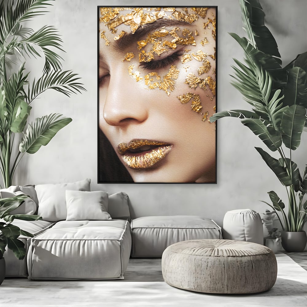 Leinwandbilder Premium LuxCanva® A1056, Goldene Augen , Portrait, Frau, Golden, Sinnlich, Abstrakt, Lebendige Farben