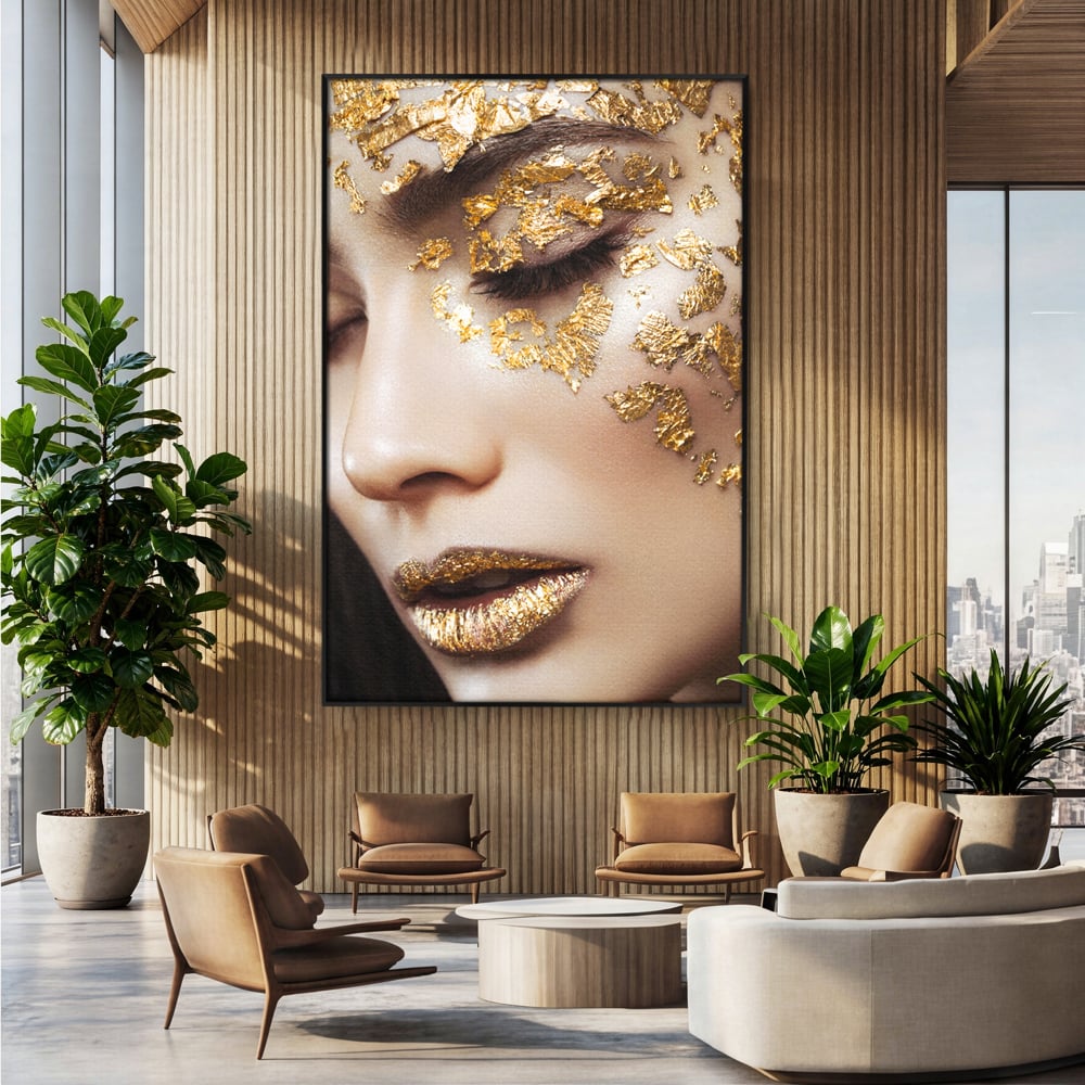 Leinwandbilder Premium LuxCanva® A1056, Goldene Augen , Portrait, Frau, Golden, Sinnlich, Abstrakt, Lebendige Farben