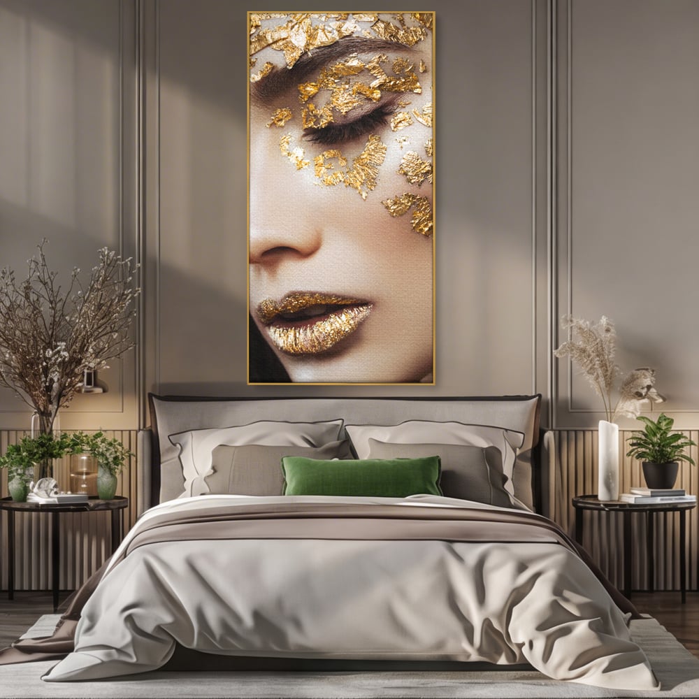 Leinwandbilder Premium LuxCanva® A1056, Goldene Augen , Portrait, Frau, Golden, Sinnlich, Abstrakt, Lebendige Farben