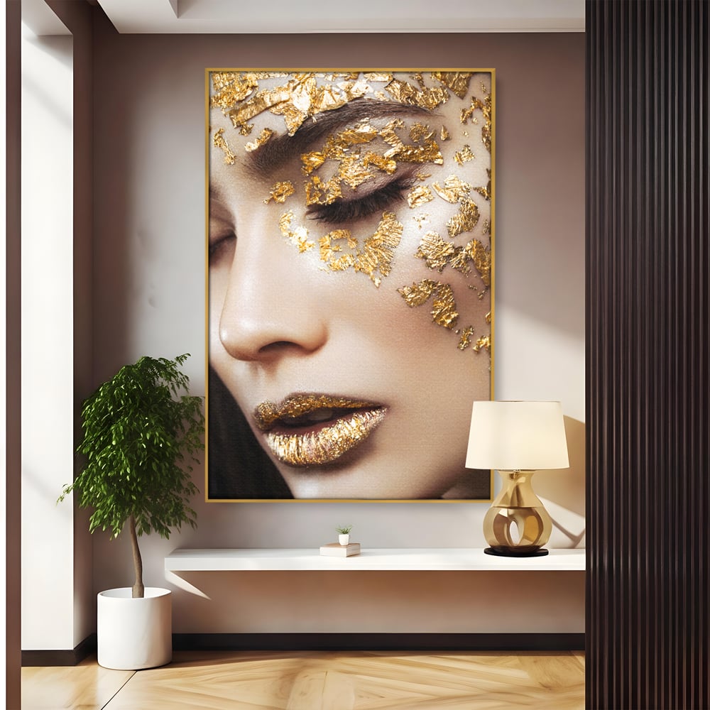 Leinwandbilder Premium LuxCanva® A1056, Goldene Augen , Portrait, Frau, Golden, Sinnlich, Abstrakt, Lebendige Farben