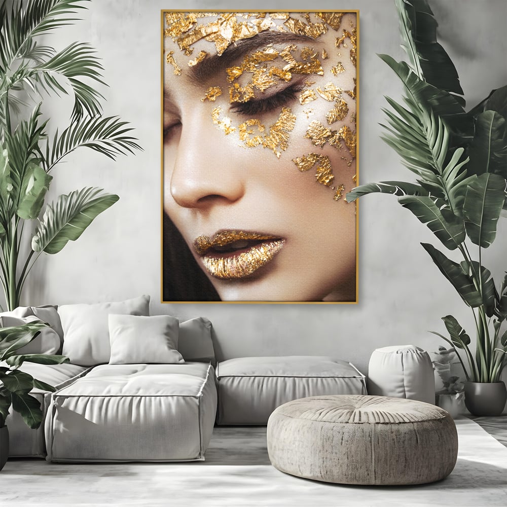 Leinwandbilder Premium LuxCanva® A1056, Goldene Augen , Portrait, Frau, Golden, Sinnlich, Abstrakt, Lebendige Farben