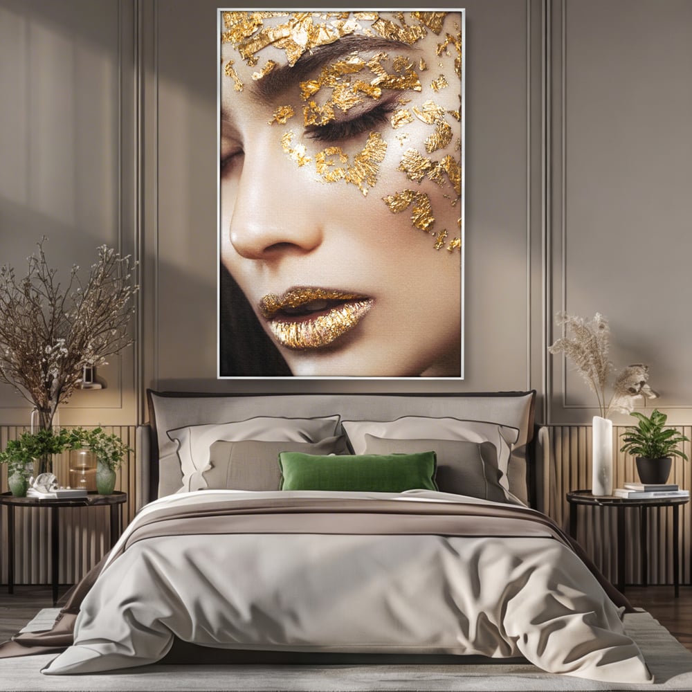 Leinwandbilder Premium LuxCanva® A1056, Goldene Augen , Portrait, Frau, Golden, Sinnlich, Abstrakt, Lebendige Farben