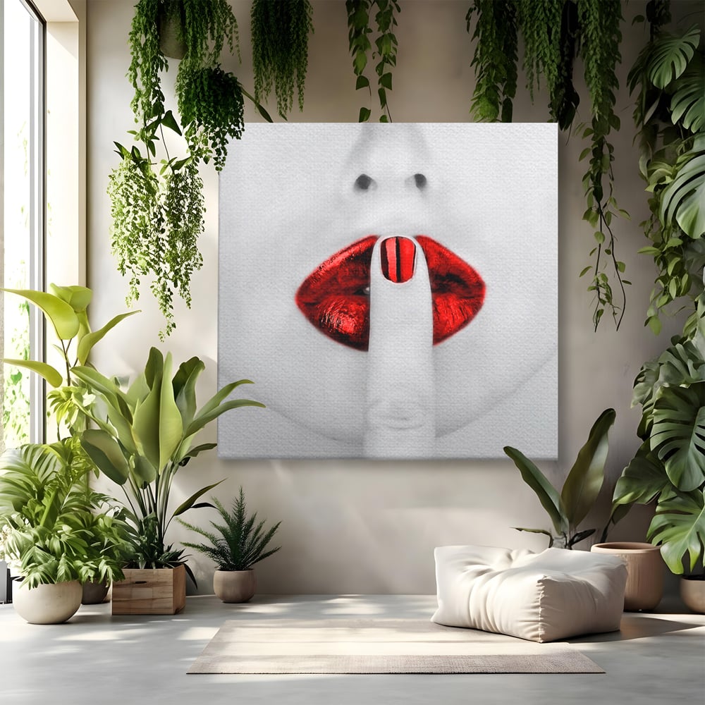 Leinwand Premium-Leinwandkunst LuxCanva® A1057, Rote Lippen, Schwül, Rot, Nägel, Abstrakt, Lebendige Farben