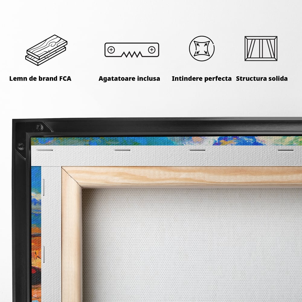 Tablou Canvas Premium LuxCanva® A1059, Barci In Port ,  Peisaj, Far, Apus de Soare, Cer Albastru, Culori Vibrante