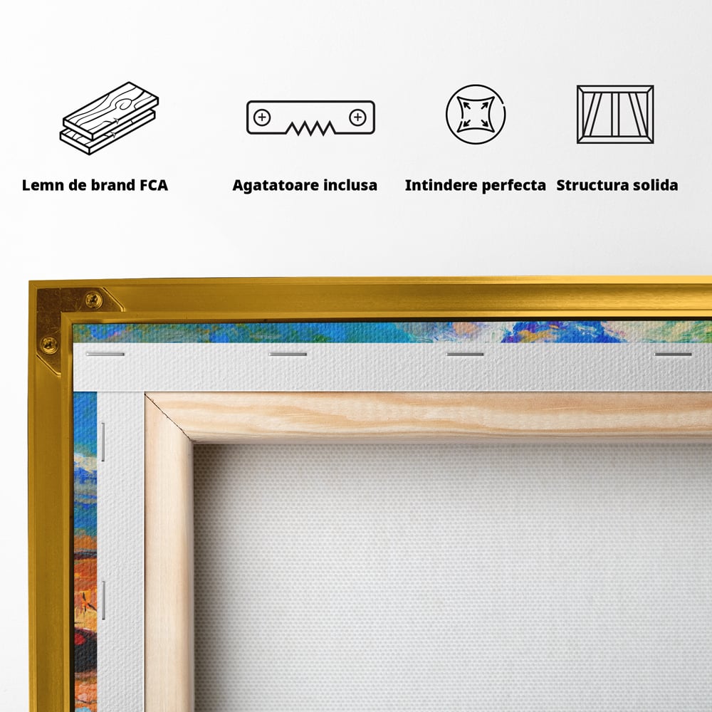 Tablou Canvas Premium LuxCanva® A1059, Barci In Port ,  Peisaj, Far, Apus de Soare, Cer Albastru, Culori Vibrante
