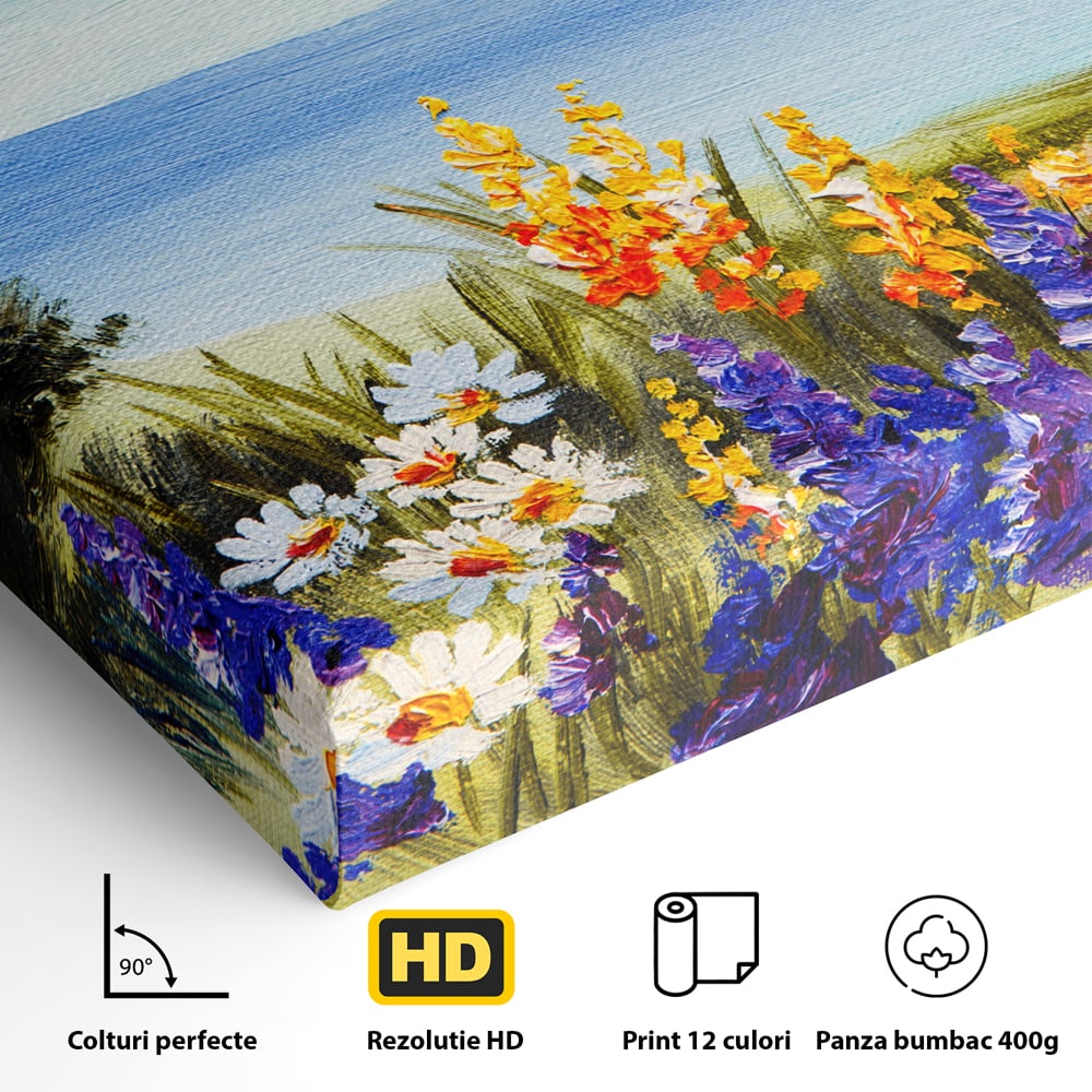 Tablou Canvas Premium LuxCanva® A1060, Flori Violet , Peisaj, Flori Albe, Mare, Natura, Culori Vibrante