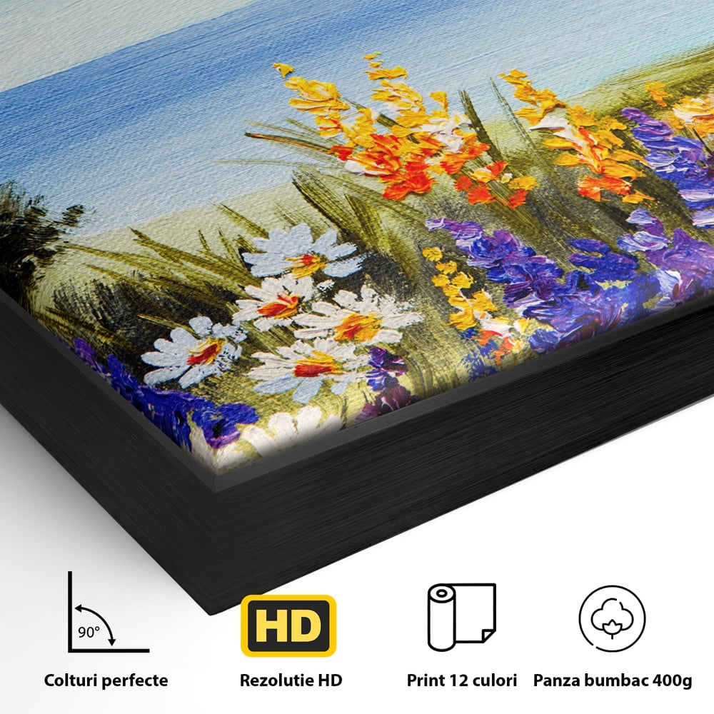 Tablou Canvas Premium LuxCanva® A1060, Flori Violet , Peisaj, Flori Albe, Mare, Natura, Culori Vibrante