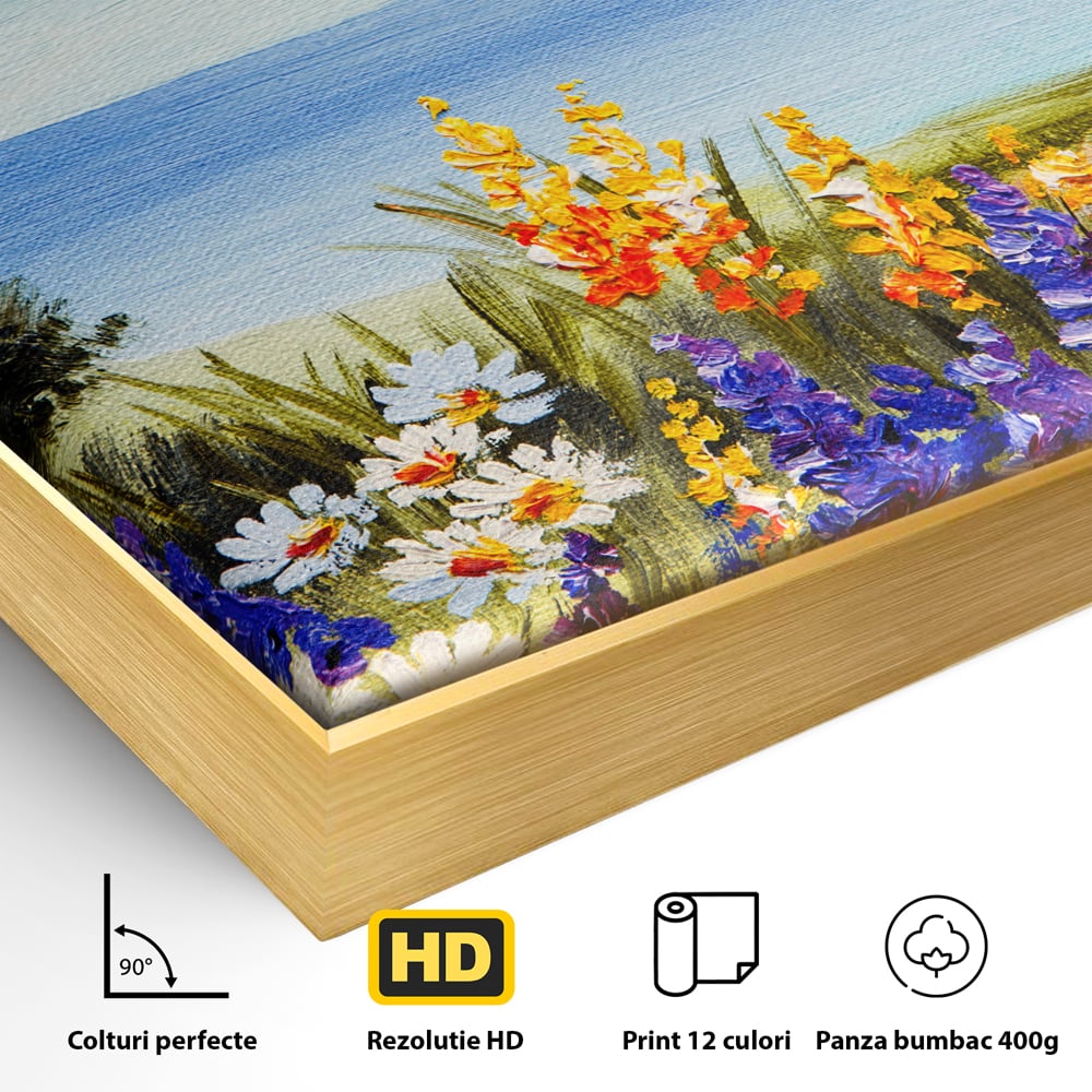 Tablou Canvas Premium LuxCanva® A1060, Flori Violet , Peisaj, Flori Albe, Mare, Natura, Culori Vibrante
