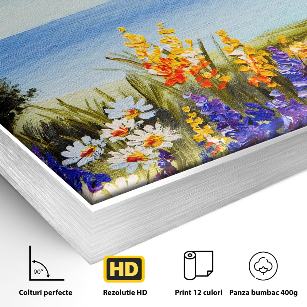 Tablou Canvas Premium LuxCanva® A1060, Flori Violet , Peisaj, Flori Albe, Mare, Natura, Culori Vibrante