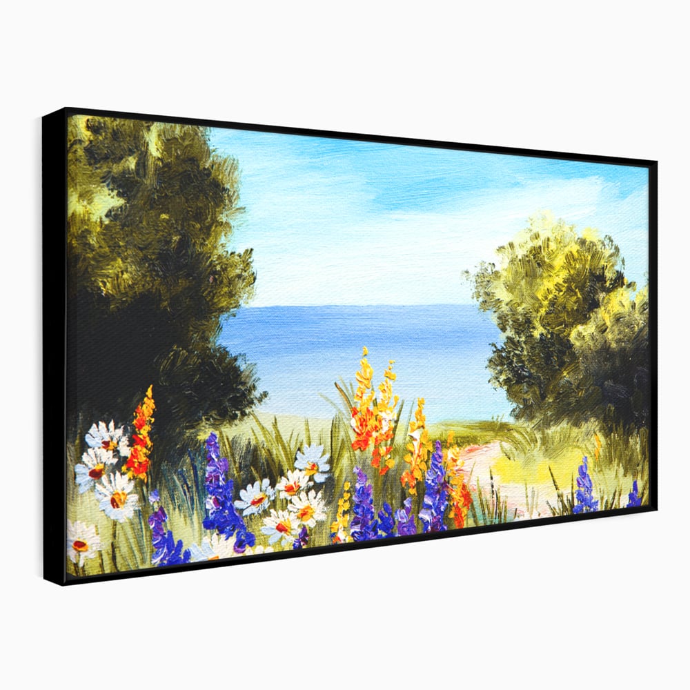 Tablou Canvas Premium LuxCanva® A1060, Flori Violet , Peisaj, Flori Albe, Mare, Natura, Culori Vibrante