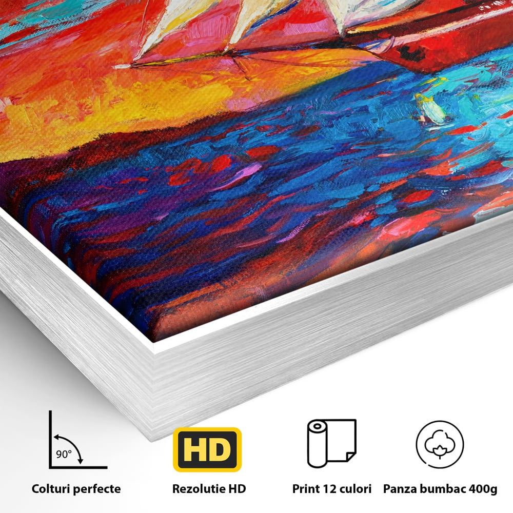 Tablou Canvas Premium LuxCanva® A1061, Vapor Cu Vele , Peisaj, Mare, Rosu, Albastru, Abstract, Culori Vibrante