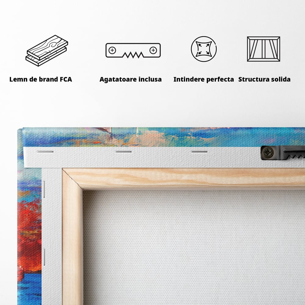 Tablou Canvas Premium LuxCanva® A1061, Vapor Cu Vele , Peisaj, Mare, Rosu, Albastru, Abstract, Culori Vibrante