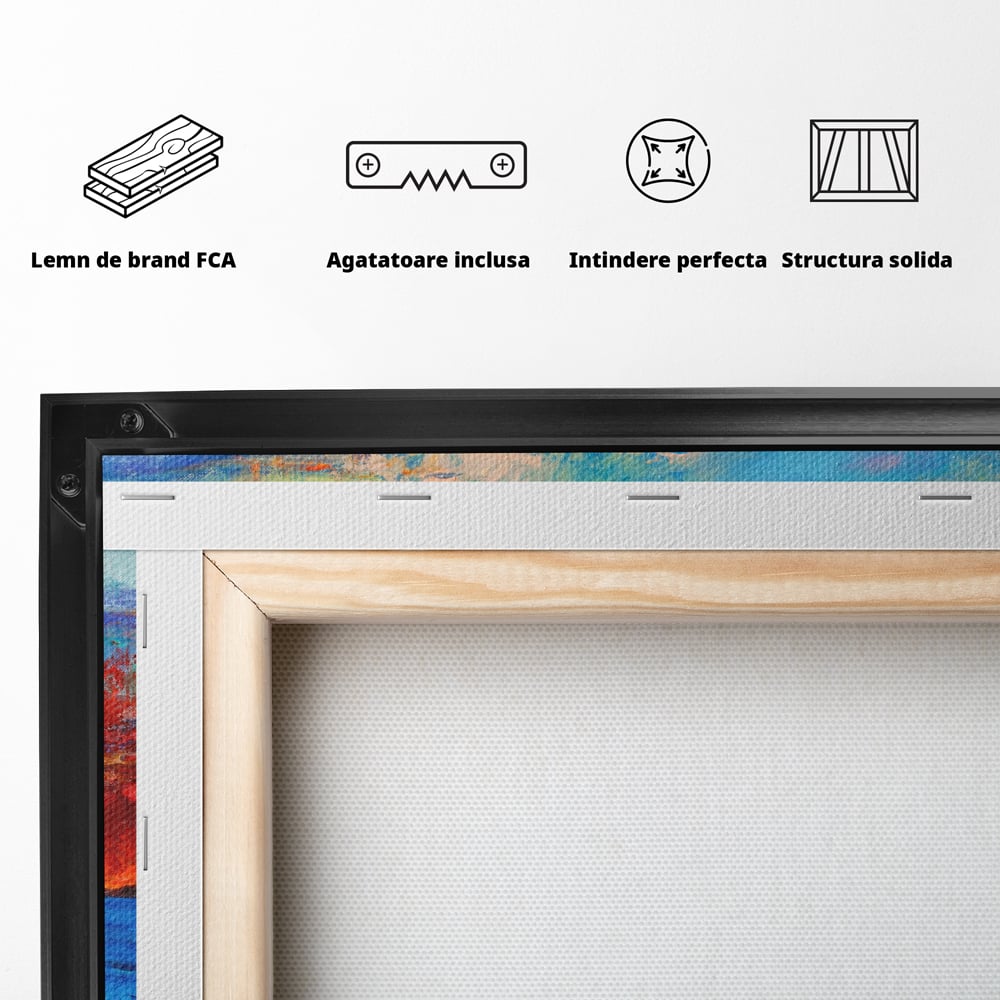 Tablou Canvas Premium LuxCanva® A1061, Vapor Cu Vele , Peisaj, Mare, Rosu, Albastru, Abstract, Culori Vibrante
