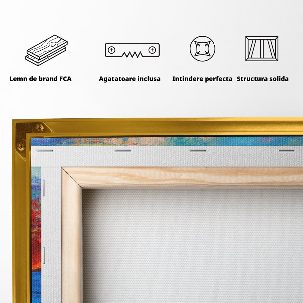 Tablou Canvas Premium LuxCanva® A1061, Vapor Cu Vele , Peisaj, Mare, Rosu, Albastru, Abstract, Culori Vibrante