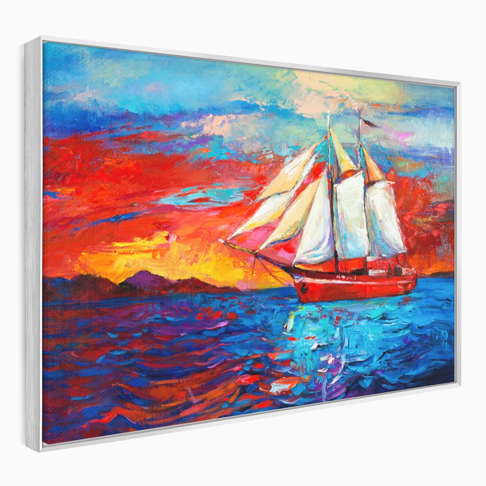 Tablou Canvas Premium LuxCanva® A1061, Vapor Cu Vele , Peisaj, Mare, Rosu, Albastru, Abstract, Culori Vibrante
