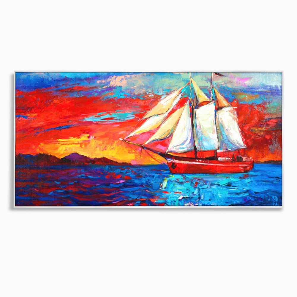 Tablou Canvas Premium LuxCanva® A1061, Vapor Cu Vele , Peisaj, Mare, Rosu, Albastru, Abstract, Culori Vibrante