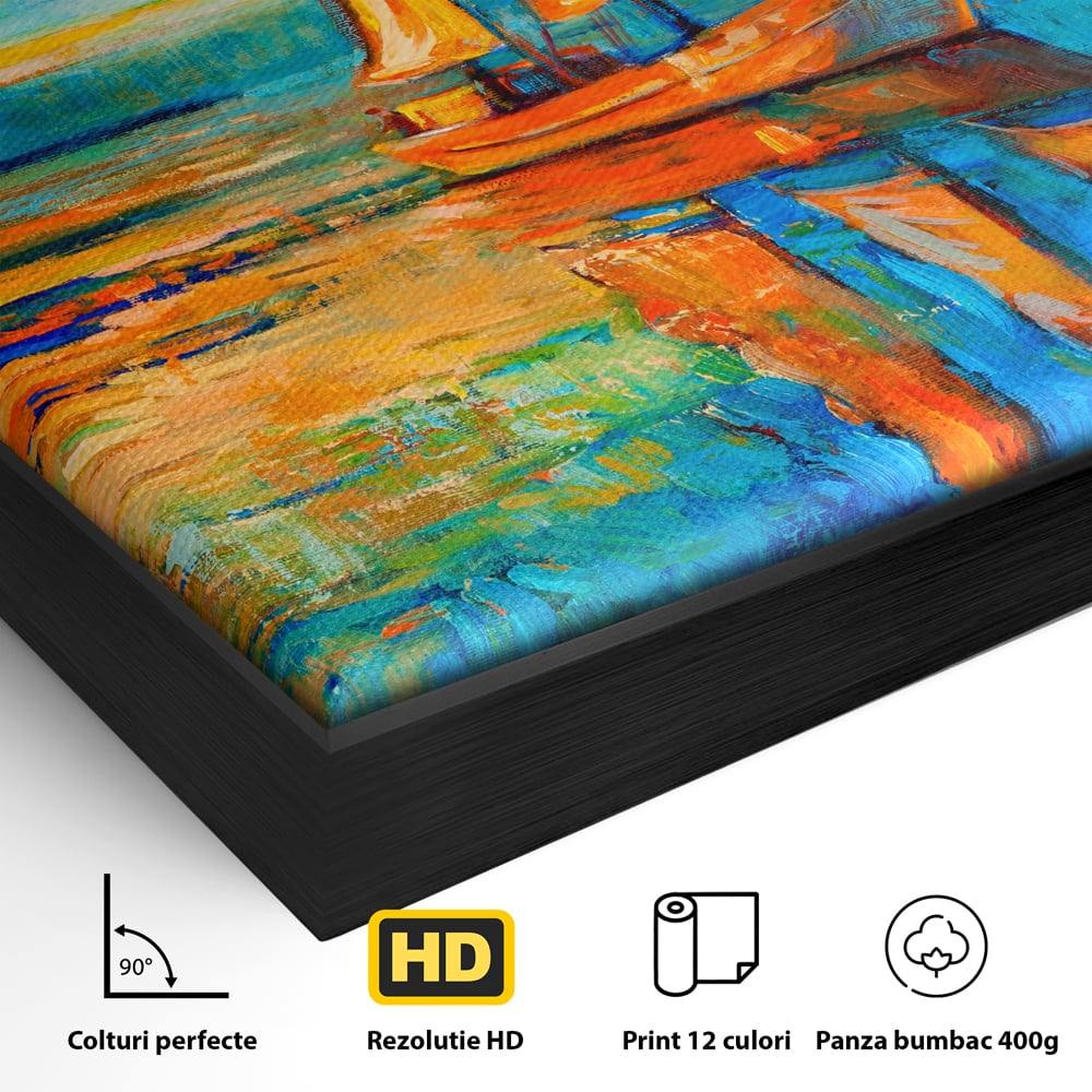 Tablou Canvas Premium LuxCanva® A1062, Pescar In Barca , Peisaj, Mare, Portocaliu, Abstract, Culori Vibrante