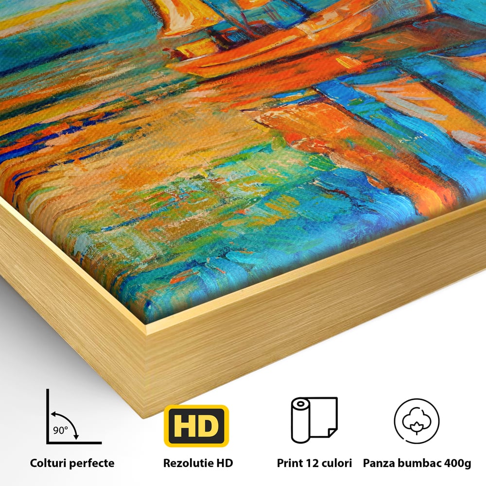 Tablou Canvas Premium LuxCanva® A1062, Pescar In Barca , Peisaj, Mare, Portocaliu, Abstract, Culori Vibrante