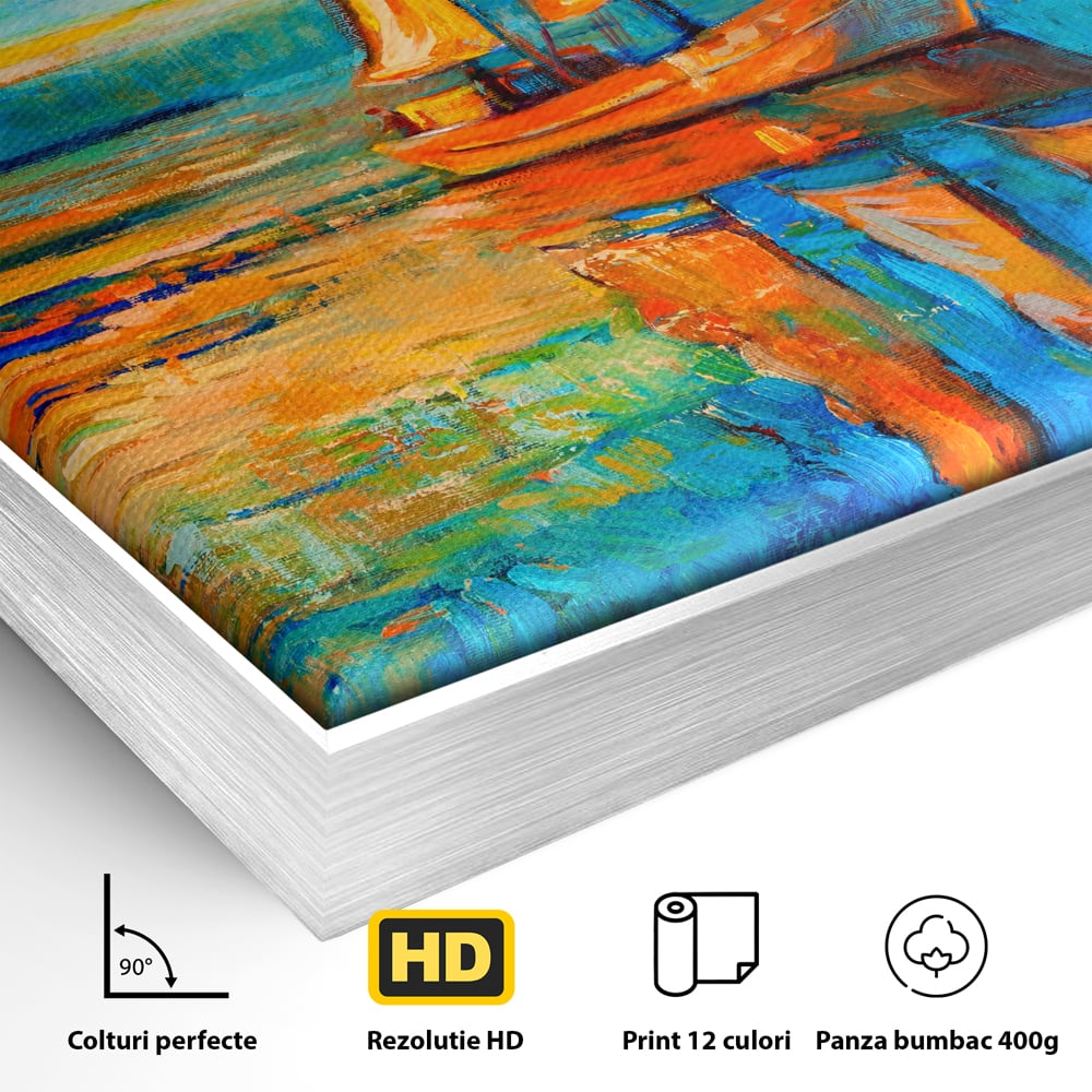 Tablou Canvas Premium LuxCanva® A1062, Pescar In Barca , Peisaj, Mare, Portocaliu, Abstract, Culori Vibrante