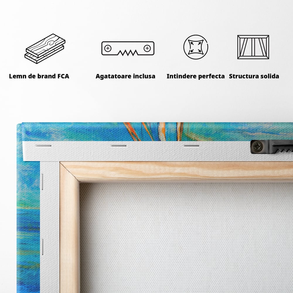 Tablou Canvas Premium LuxCanva® A1062, Pescar In Barca , Peisaj, Mare, Portocaliu, Abstract, Culori Vibrante