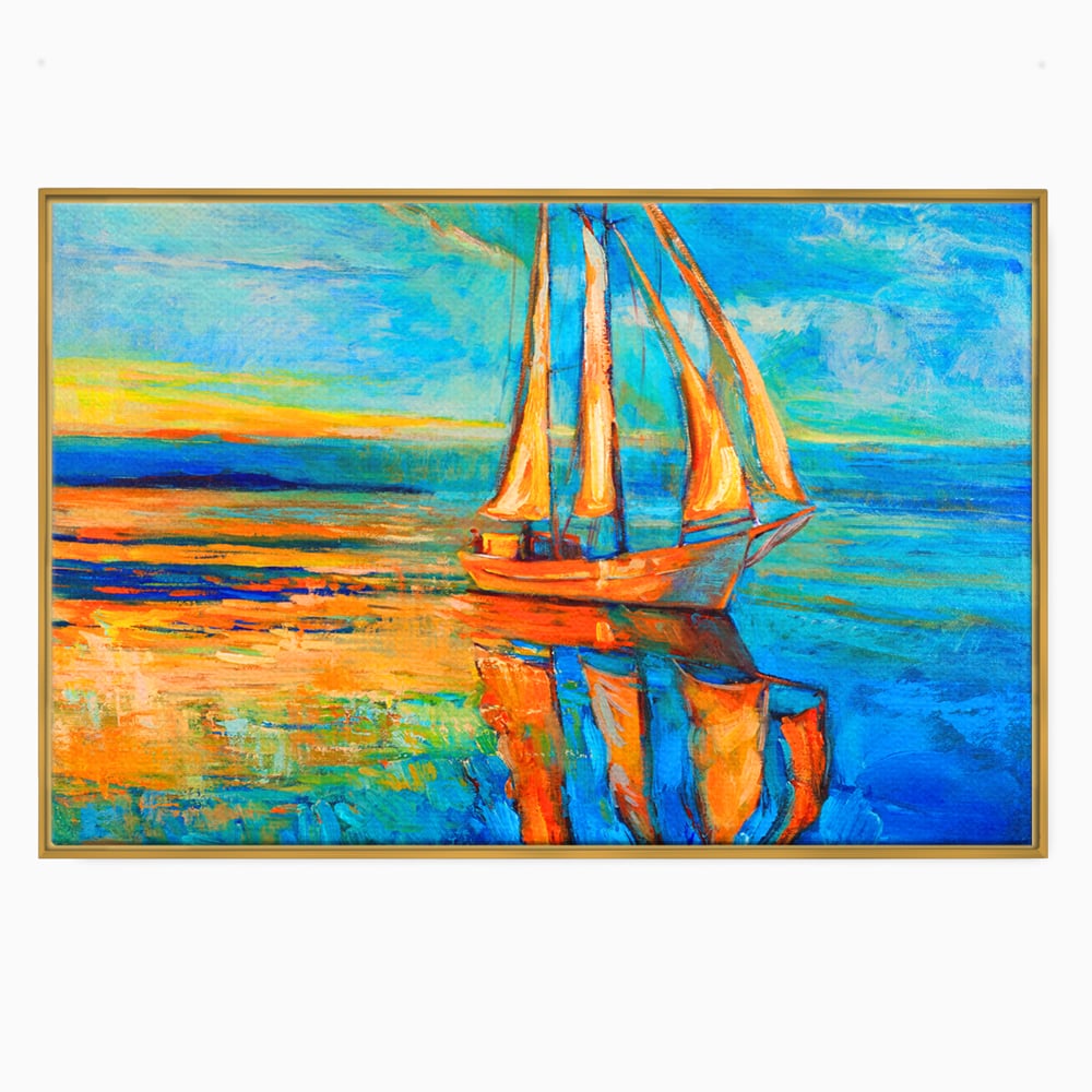 Tablou Canvas Premium LuxCanva® A1062, Pescar In Barca , Peisaj, Mare, Portocaliu, Abstract, Culori Vibrante