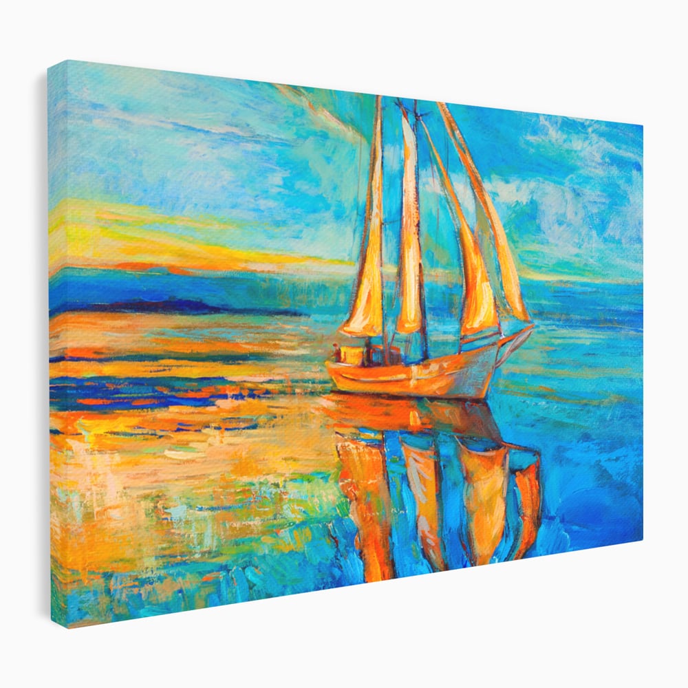 Tablou Canvas Premium LuxCanva® A1062, Pescar In Barca , Peisaj, Mare, Portocaliu, Abstract, Culori Vibrante