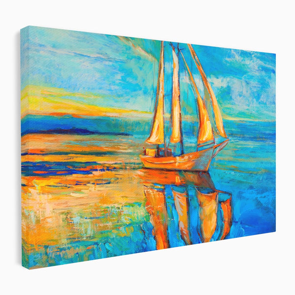 Tablou Canvas Premium LuxCanva® A1062, Pescar In Barca , Peisaj, Mare, Portocaliu, Abstract, Culori Vibrante