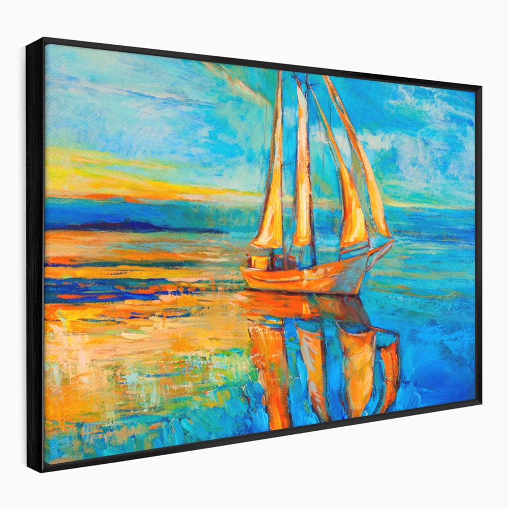 Tablou Canvas Premium LuxCanva® A1062, Pescar In Barca , Peisaj, Mare, Portocaliu, Abstract, Culori Vibrante