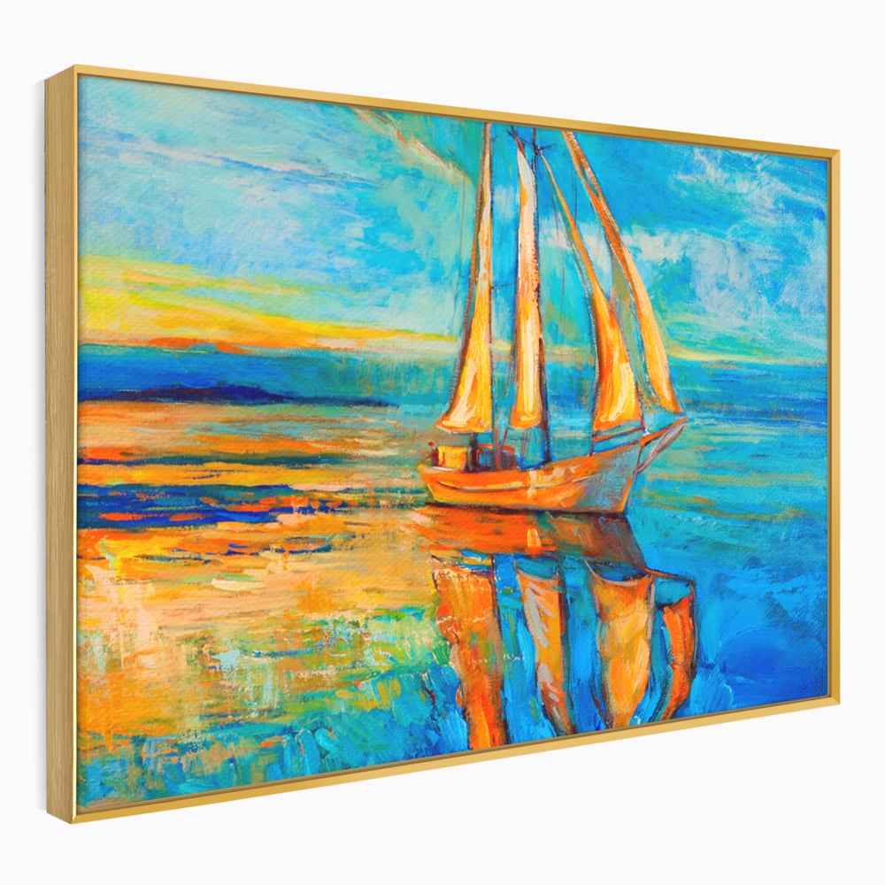 Tablou Canvas Premium LuxCanva® A1062, Pescar In Barca , Peisaj, Mare, Portocaliu, Abstract, Culori Vibrante