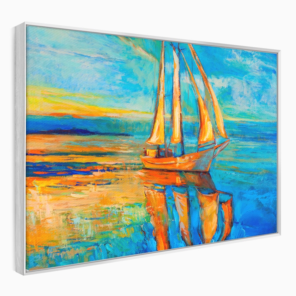 Tablou Canvas Premium LuxCanva® A1062, Pescar In Barca , Peisaj, Mare, Portocaliu, Abstract, Culori Vibrante