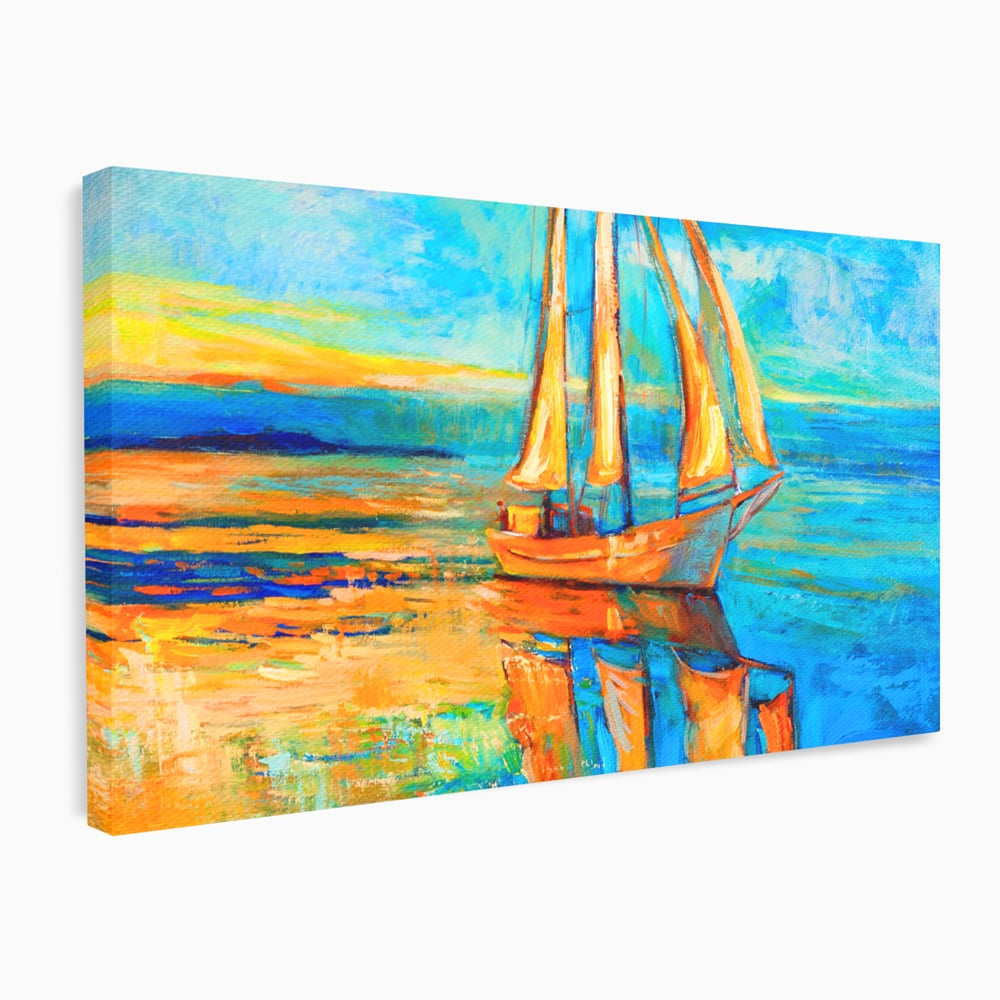 Tablou Canvas Premium LuxCanva® A1062, Pescar In Barca , Peisaj, Mare, Portocaliu, Abstract, Culori Vibrante