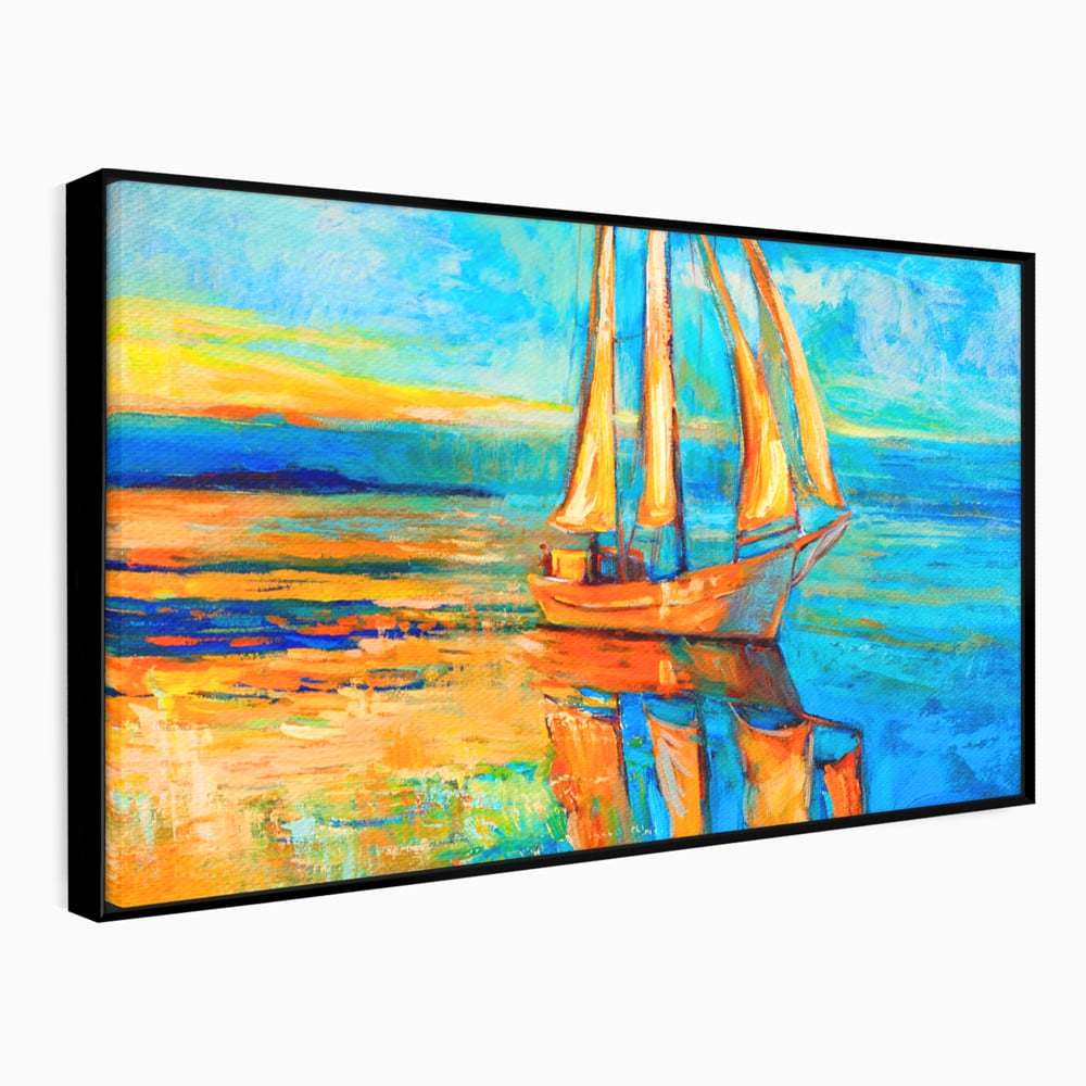 Tablou Canvas Premium LuxCanva® A1062, Pescar In Barca , Peisaj, Mare, Portocaliu, Abstract, Culori Vibrante