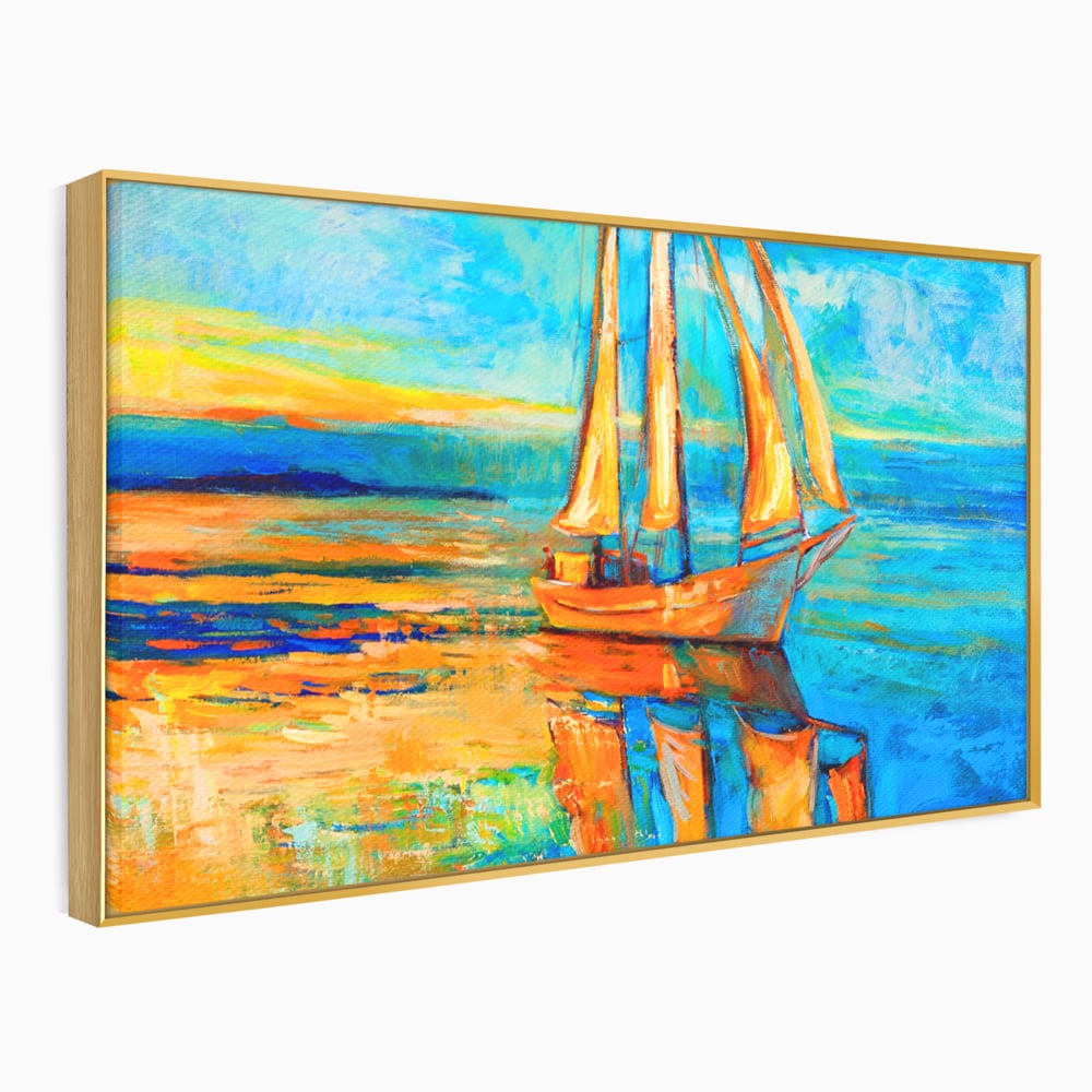 Tablou Canvas Premium LuxCanva® A1062, Pescar In Barca , Peisaj, Mare, Portocaliu, Abstract, Culori Vibrante