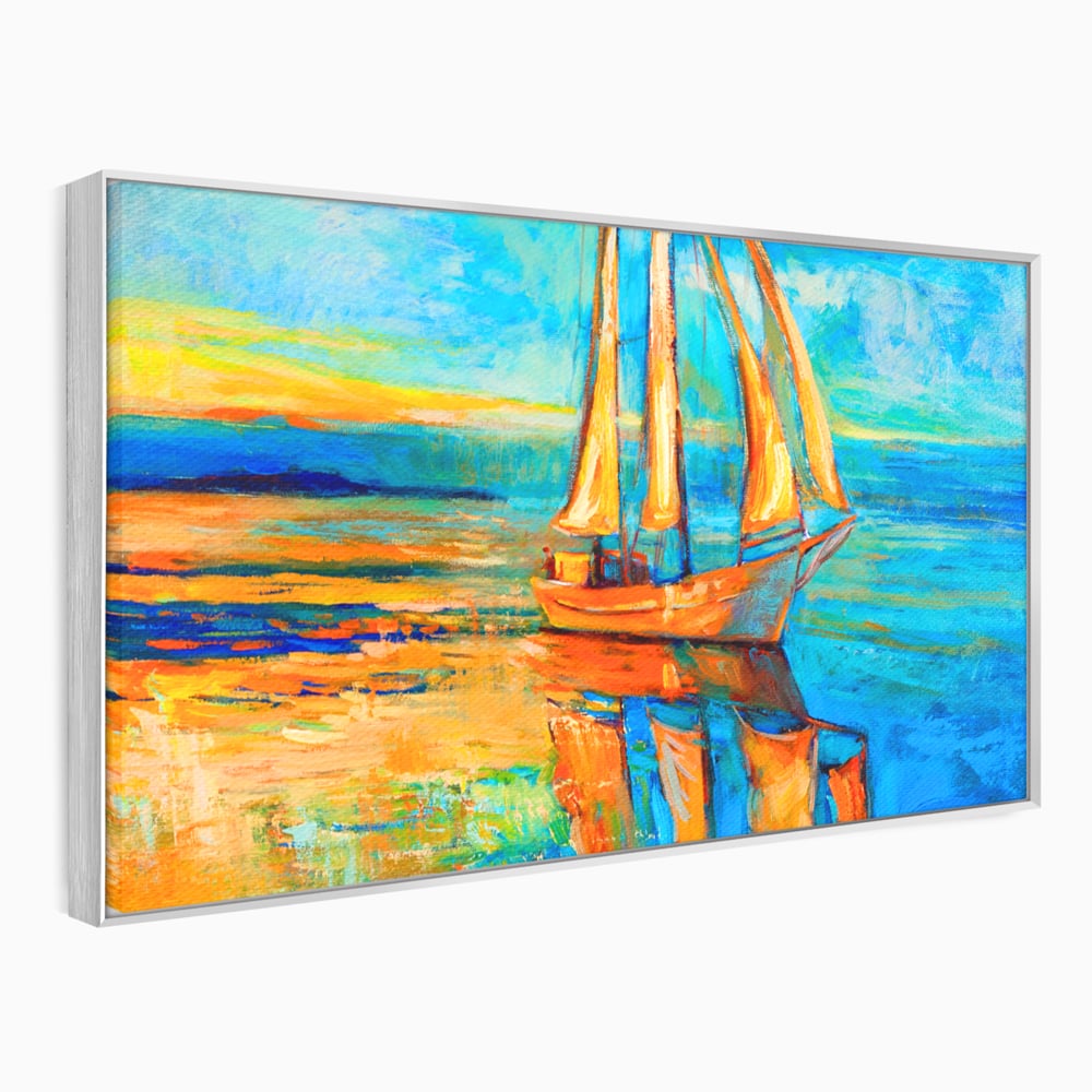 Tablou Canvas Premium LuxCanva® A1062, Pescar In Barca , Peisaj, Mare, Portocaliu, Abstract, Culori Vibrante