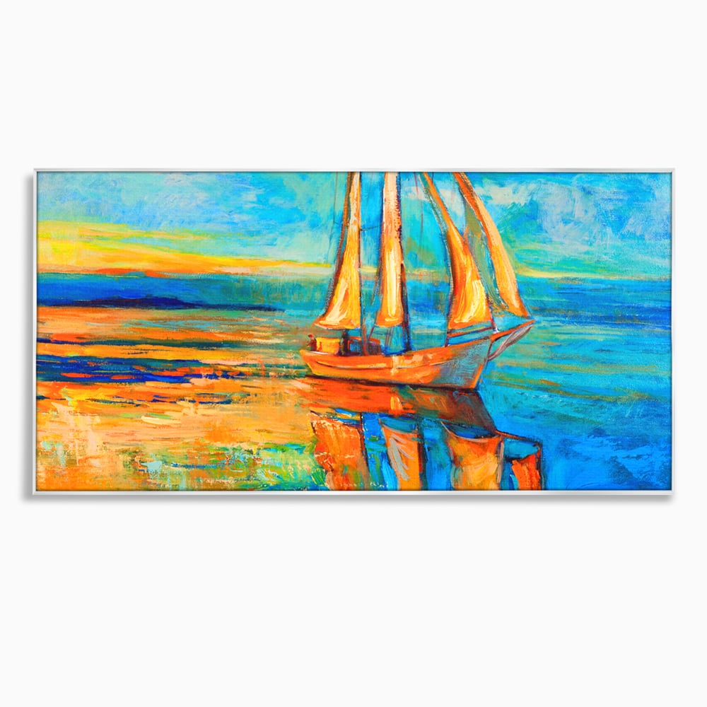 Tablou Canvas Premium LuxCanva® A1062, Pescar In Barca , Peisaj, Mare, Portocaliu, Abstract, Culori Vibrante