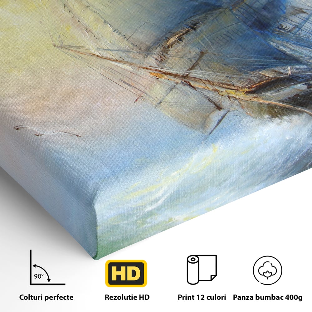 Tablou Canvas Premium LuxCanva® A1063, Vapor Pe Mare , Valuri, Furtuna, Vele, Culori Vibrante