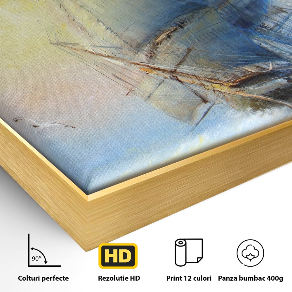 Tablou Canvas Premium LuxCanva® A1063, Vapor Pe Mare , Valuri, Furtuna, Vele, Culori Vibrante