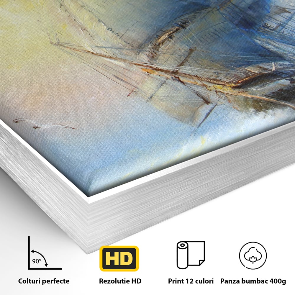 Tablou Canvas Premium LuxCanva® A1063, Vapor Pe Mare , Valuri, Furtuna, Vele, Culori Vibrante