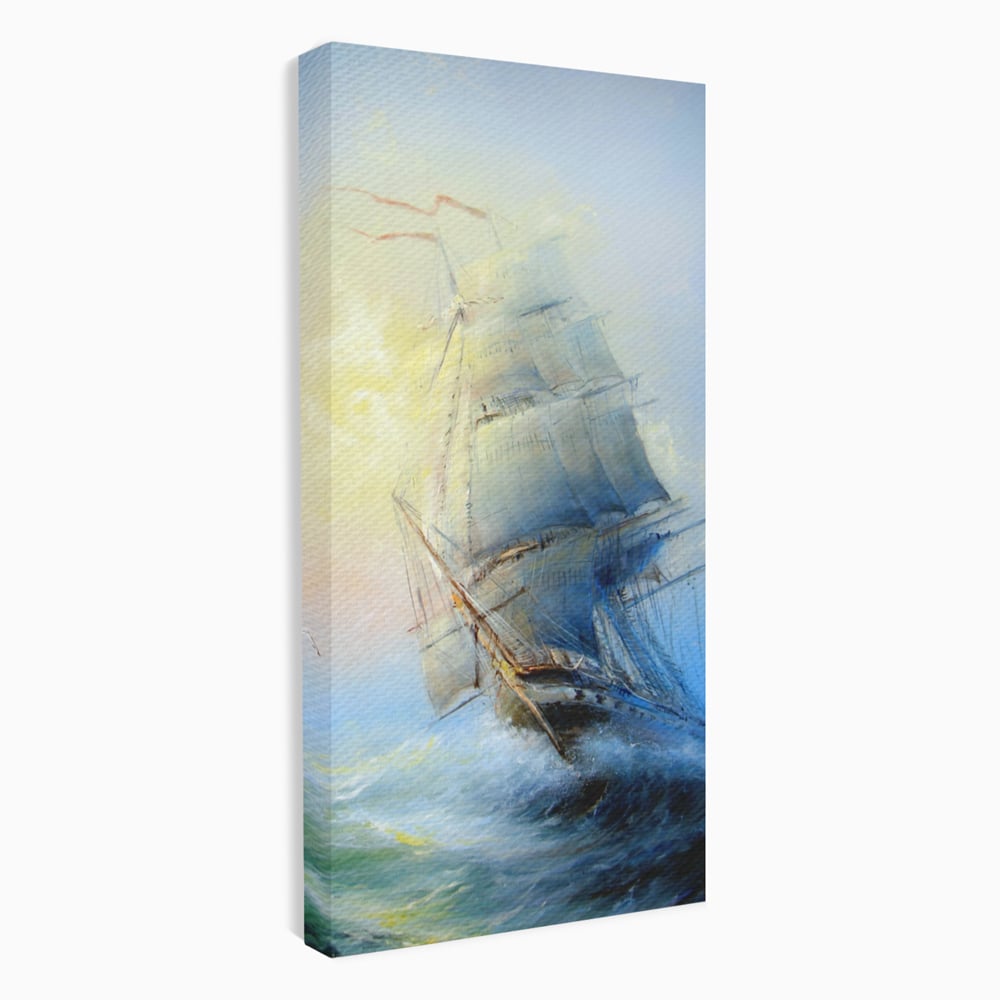Tablou Canvas Premium LuxCanva® A1063, Vapor Pe Mare , Valuri, Furtuna, Vele, Culori Vibrante