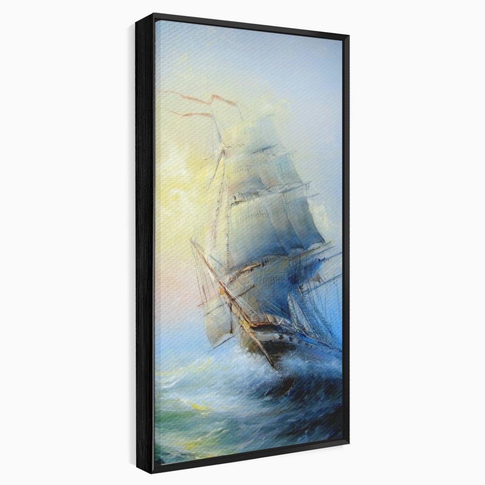 Tablou Canvas Premium LuxCanva® A1063, Vapor Pe Mare , Valuri, Furtuna, Vele, Culori Vibrante